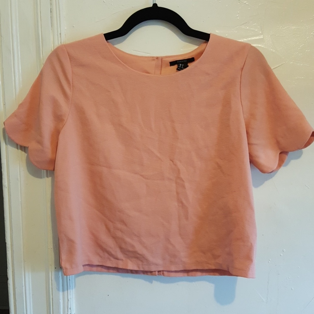 Salmon Tulip Crop Top Blouse